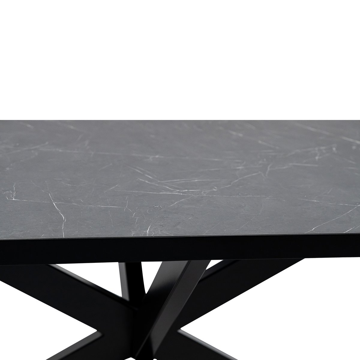 Stalux Plat ovale eettafel 'Noud' 210 x 100, kleur zwart / zwart marmer