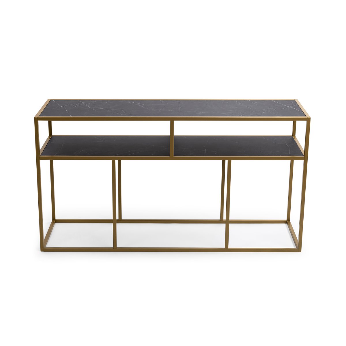 Stalux Side-table 'Teun' 150cm, kleur goud / zwart marmer