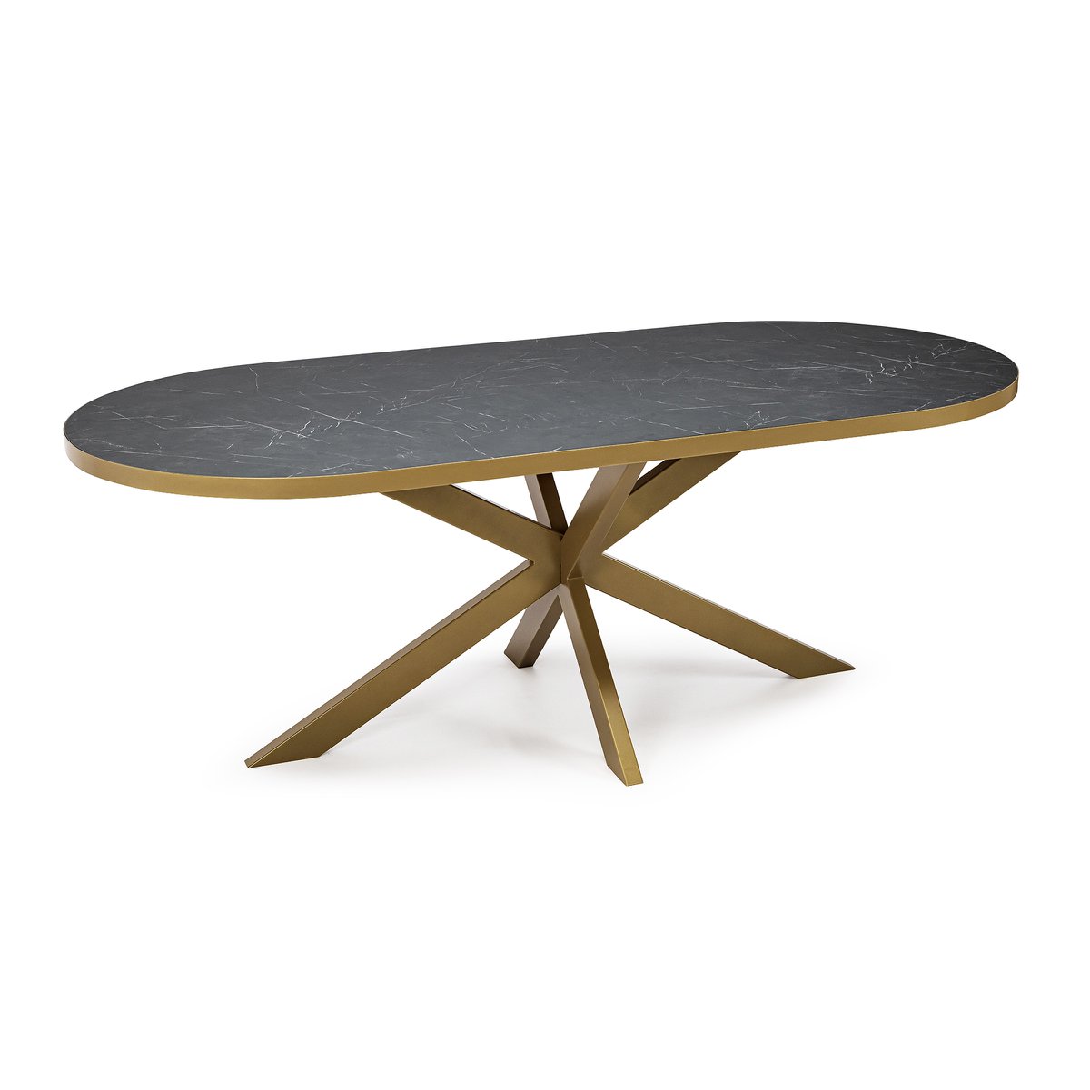 Stalux Plat ovale eettafel 'Noud' 240 x 100, kleur goud / zwart marmer