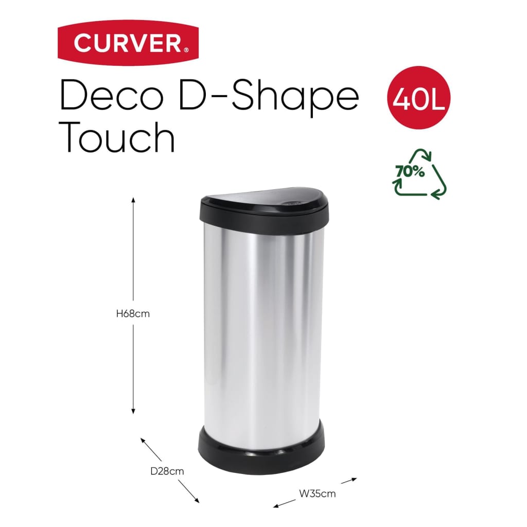 Curver Poubelle à pédale Deco ovale 5 L couleur argent