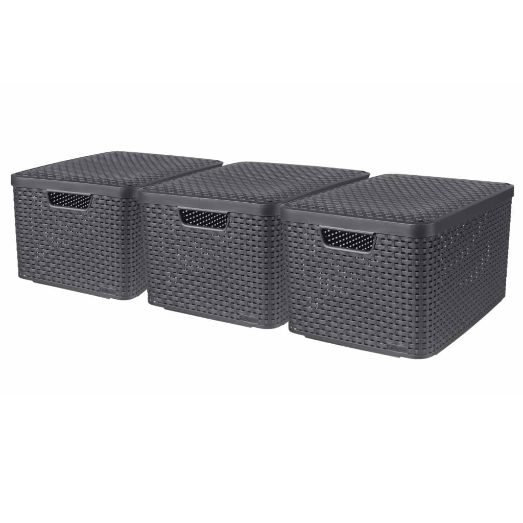 Curver Boîtes de rangement avec couvercle 3 pcs Style L anthracite