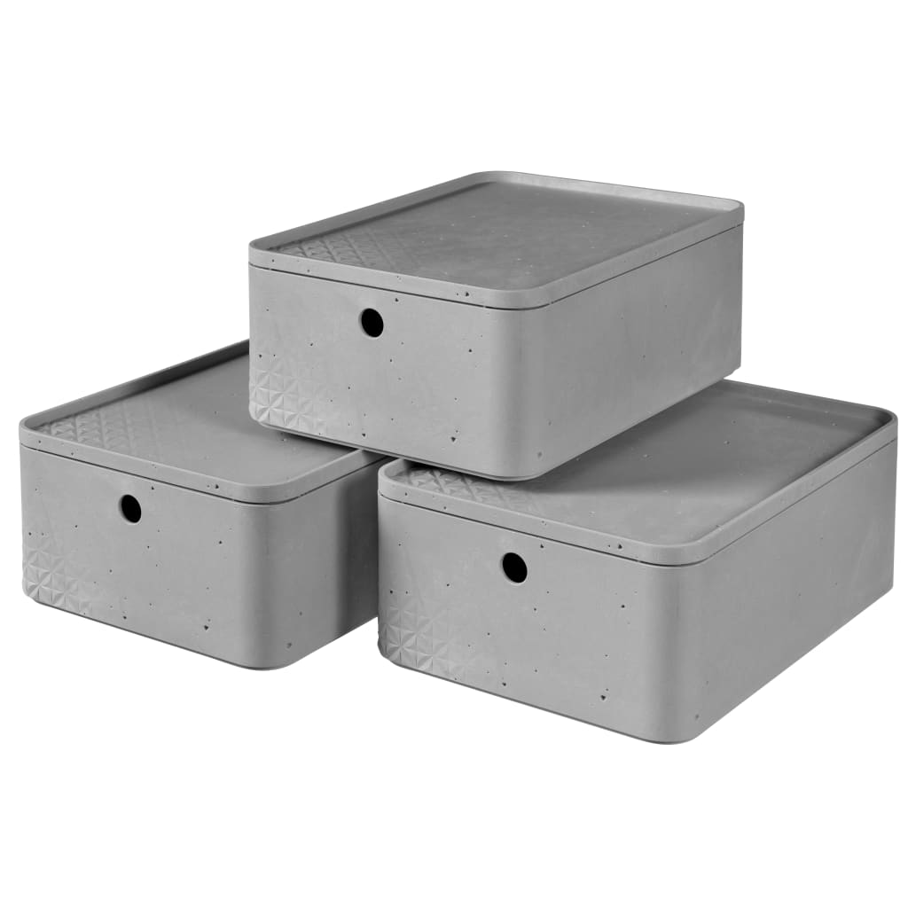 Curver Boîte de rangement avec couvercle set Concrete 3 pcs taille M gris clair