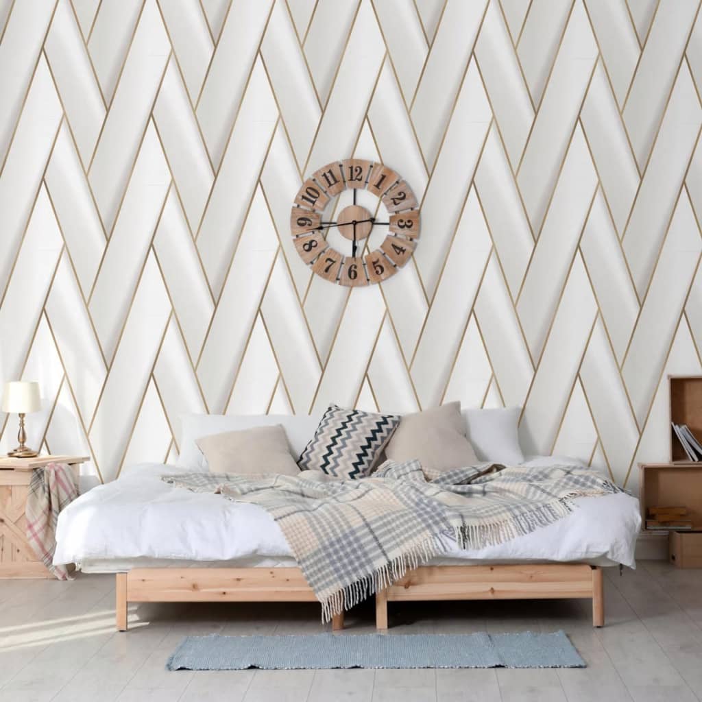 DUTCH WALLCOVERINGS Behang Geometric wit en goudkleurig