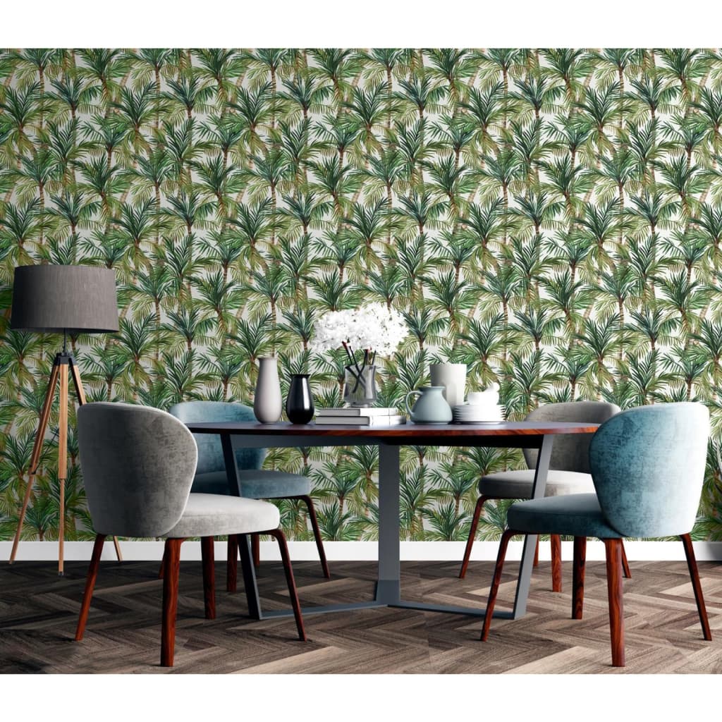 DUTCH WALLCOVERINGS Behang Palm Trees goudkleurig en zwart