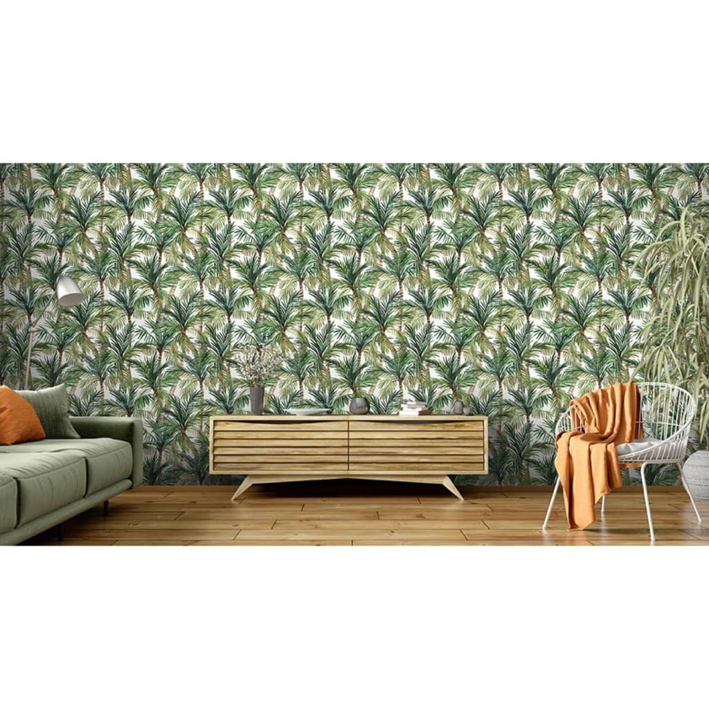 DUTCH WALLCOVERINGS Behang Palm Trees goudkleurig en zwart