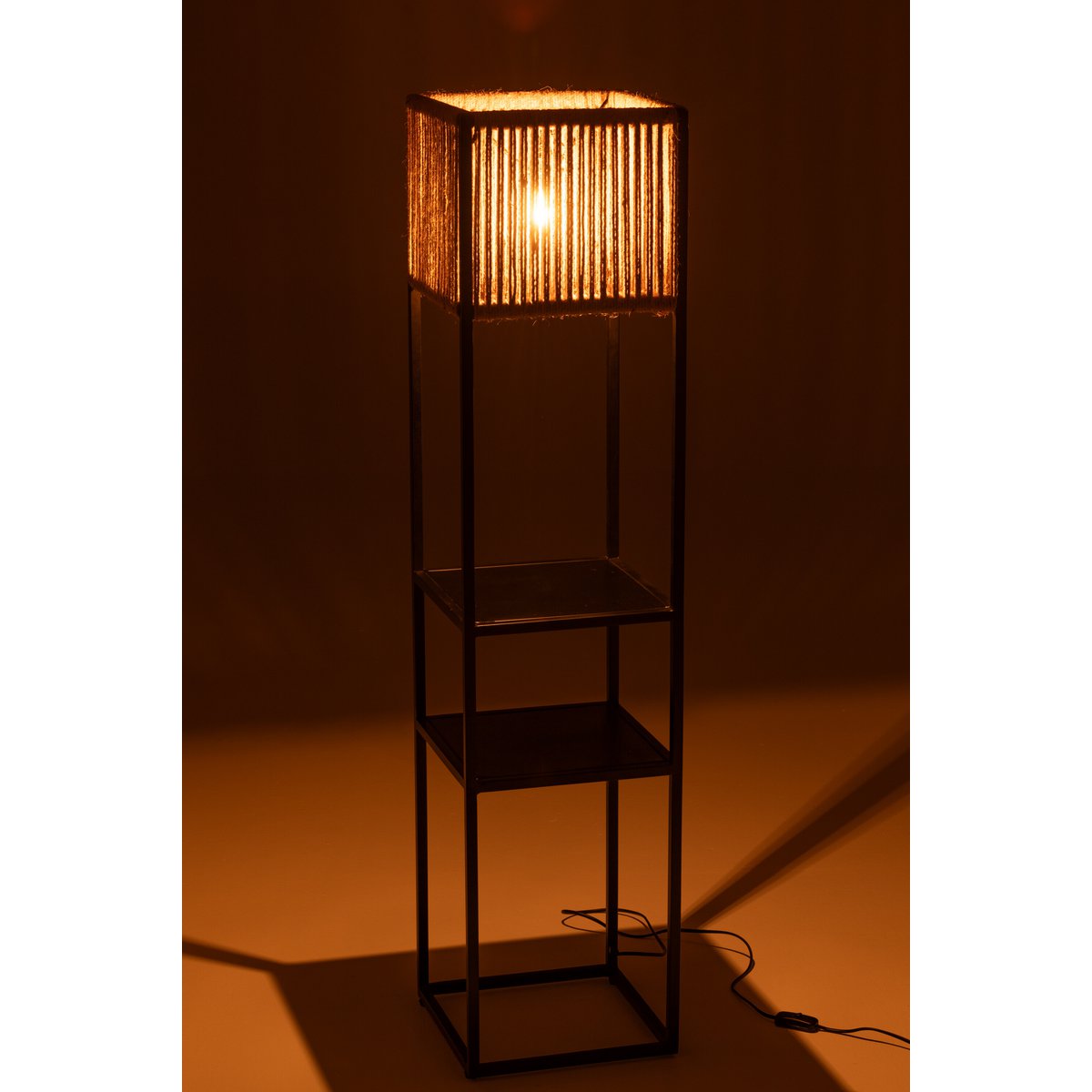 J-Line Lamp Vierkant Ijzer/Jute Naturel/Zwart