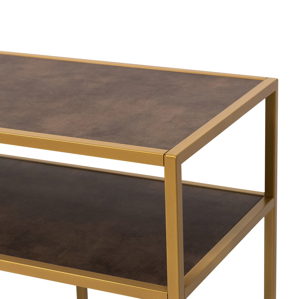 Stalux Side-table 'Teun' 150cm, kleur goud / lederlook bruin