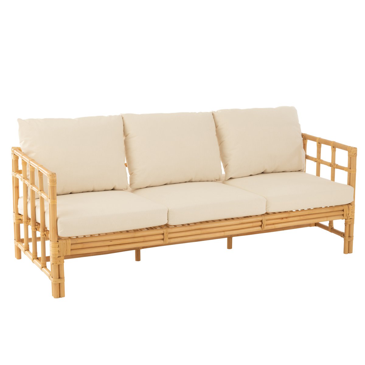 J-Line sofa Elise + kussen 3 Personen - rotan/textiel - naturel/wit