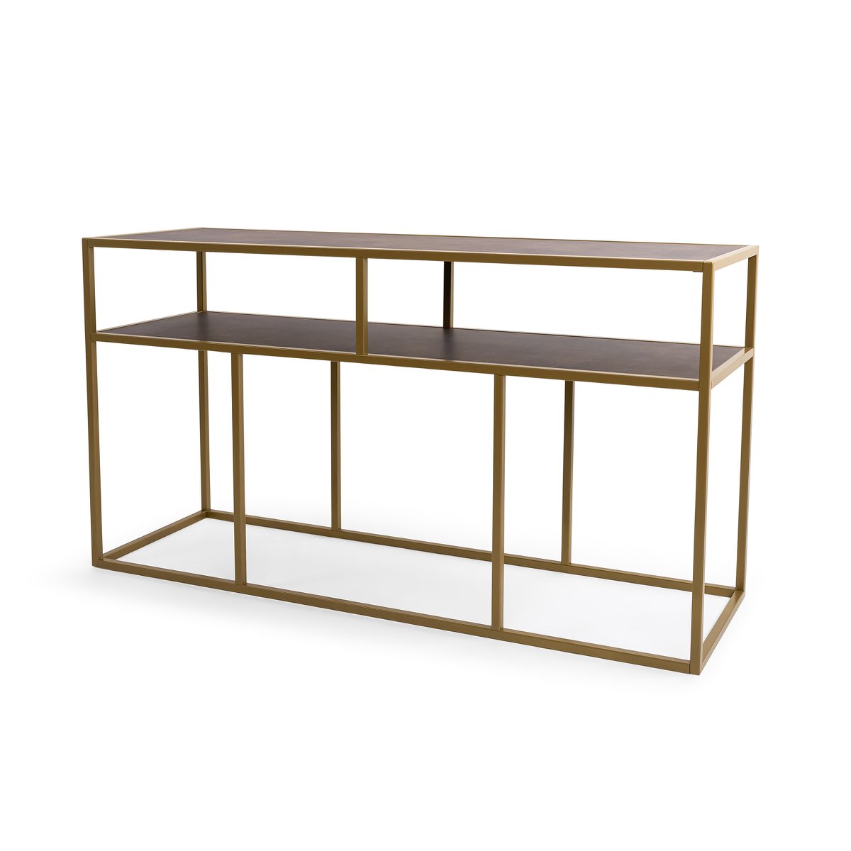 Stalux Side-table 'Teun' 150cm, kleur goud / lederlook bruin