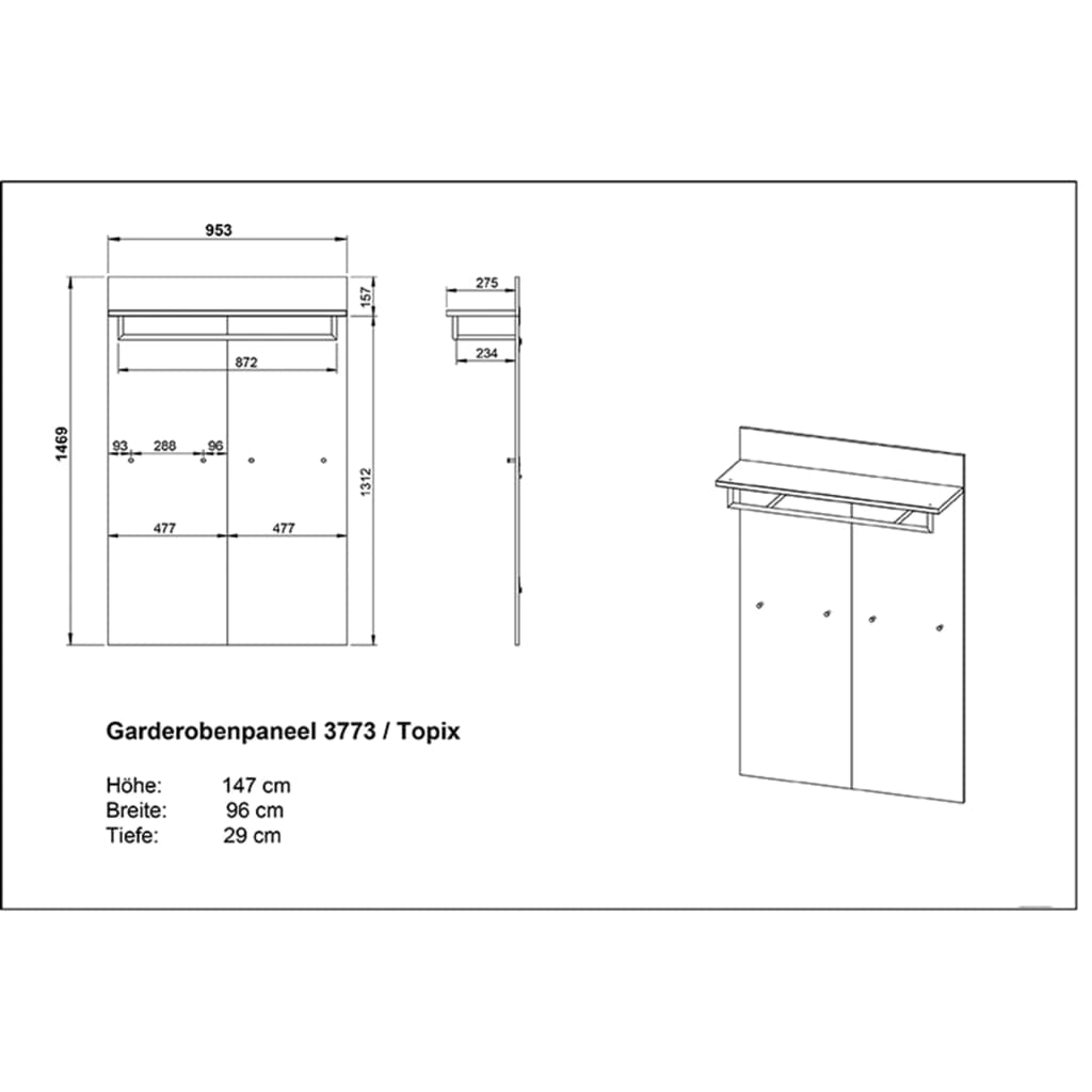 Porte-manteau Germania Topix 96x29x147 cm blanc et couleur béton