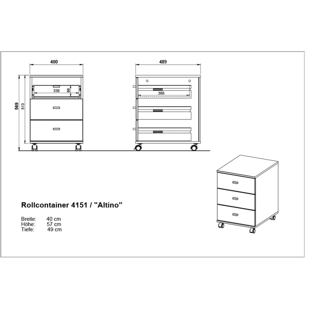 Germania Classeur sur roulettes Altino 40x48,9x56,9 cm chêne coloris blanc