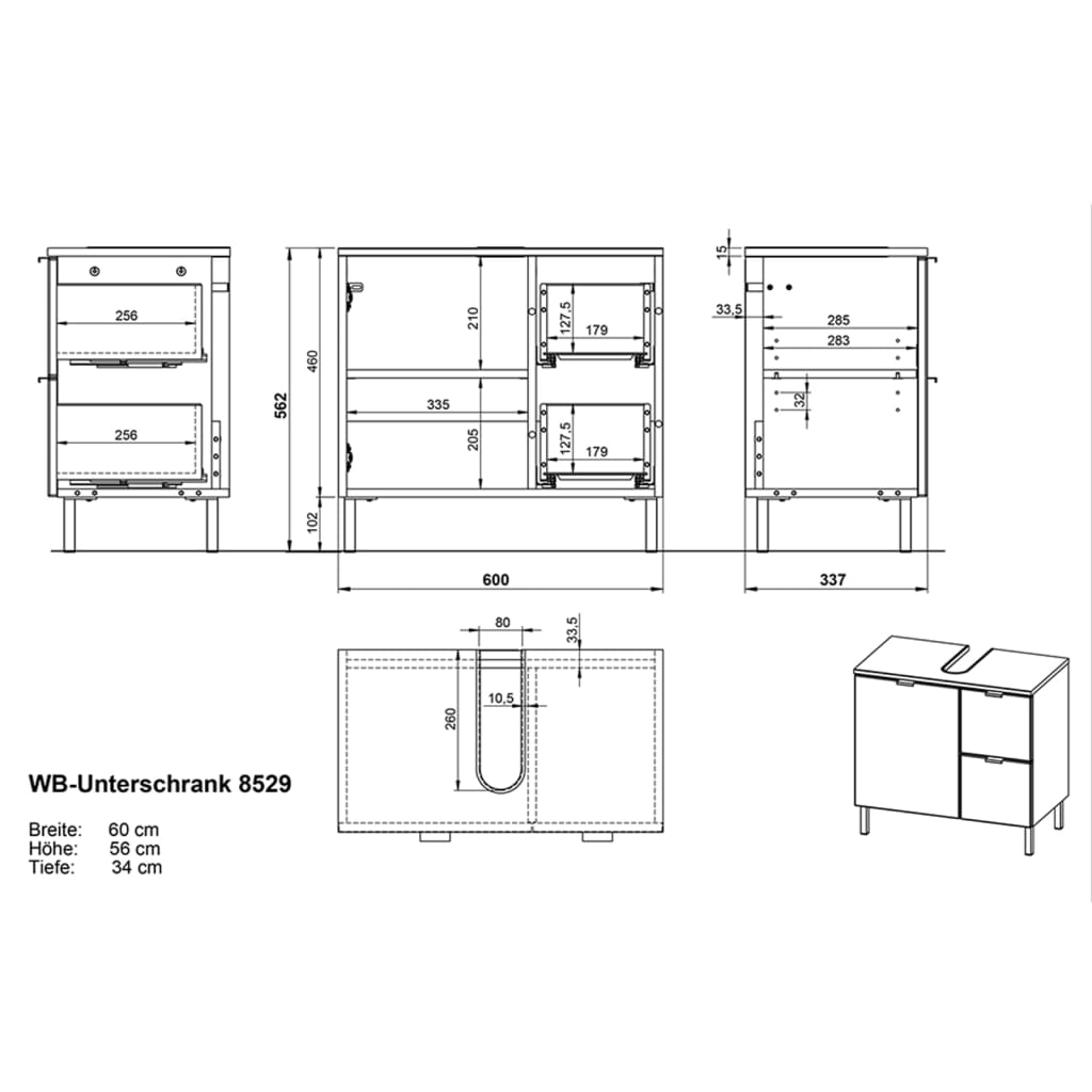 Germania Wastafelonderkast GW-Mauresa 60x34x56 cm wit Grandson eiken