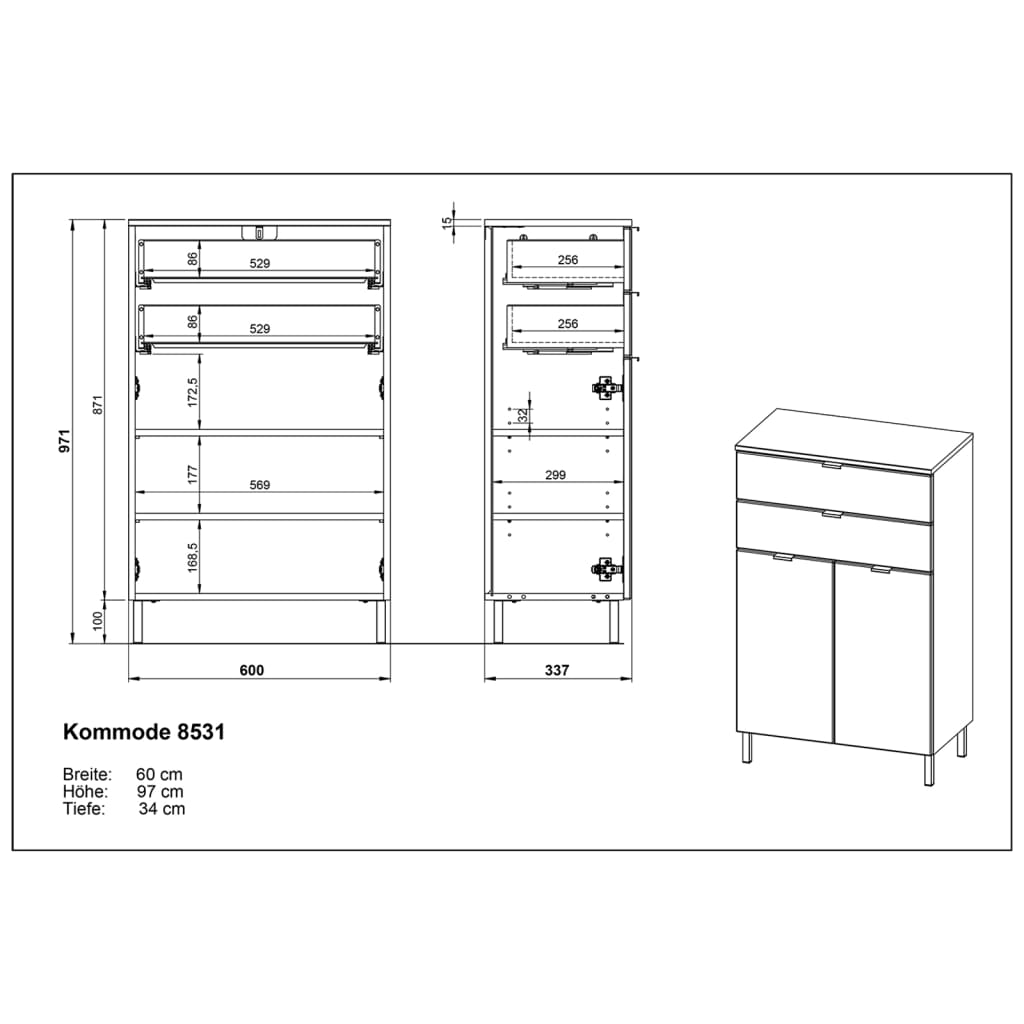 Commode Germania GW-Mauresa 34x60x97 cm graphite et chêne Grandson