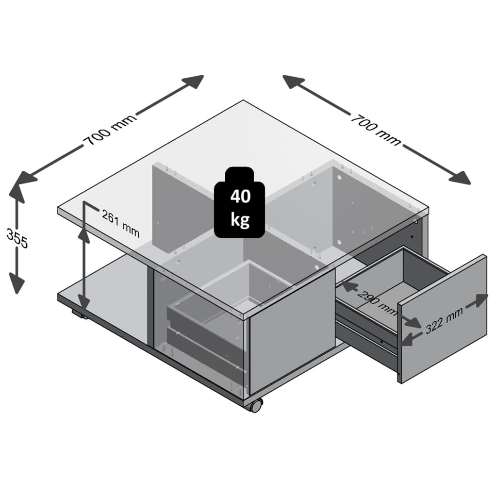 FMD Salontafel verrijdbaar bruin