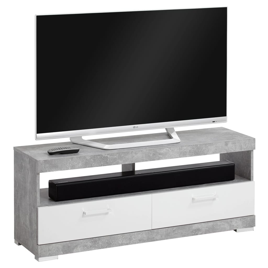 FMD TV/hifi standard gris béton et blanc brillant