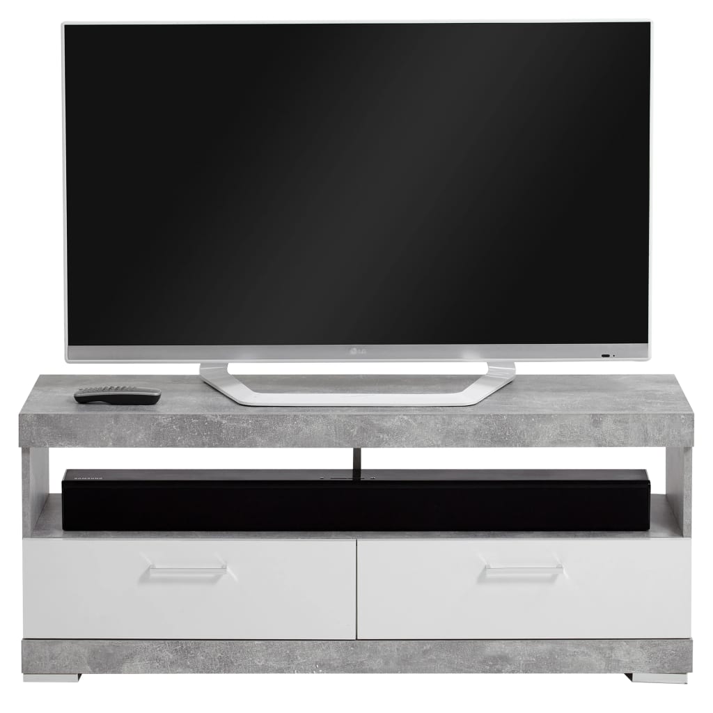 FMD TV/hifi standard gris béton et blanc brillant