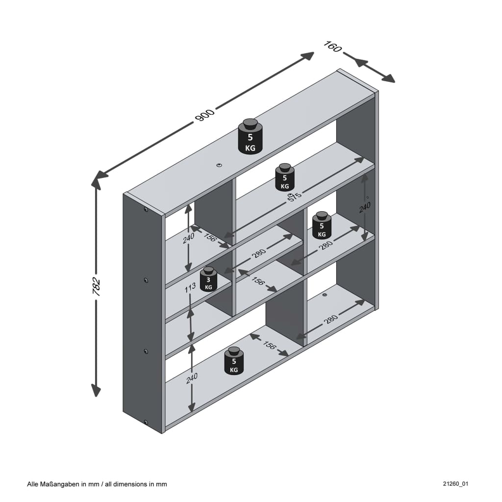 FMD Wandschap met 9 vakken