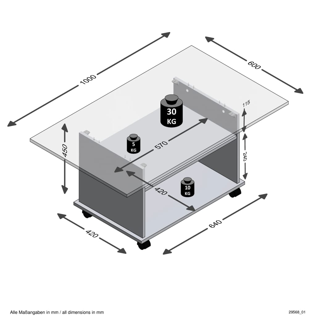 FMD Salontafel met wieltjes eikenkleurig