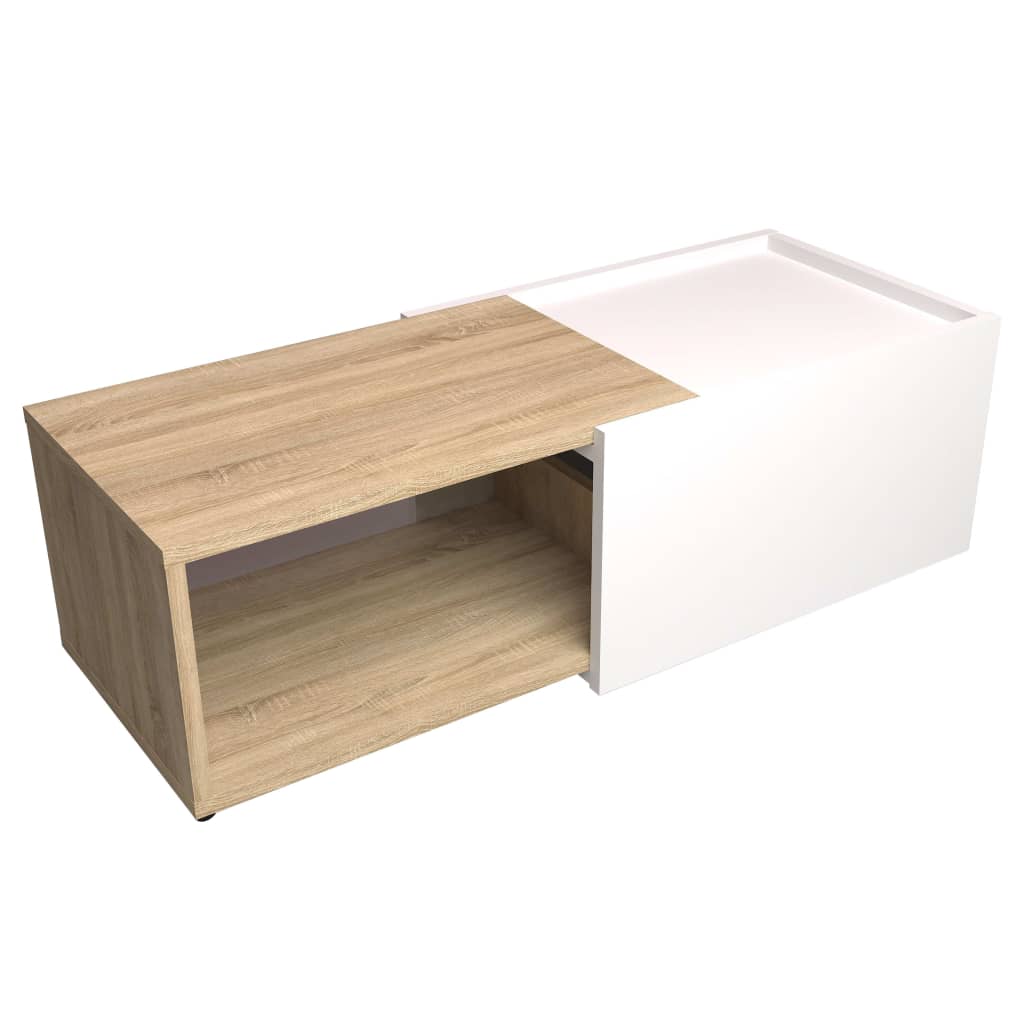 FMD Table basse extensible blanc et chêne