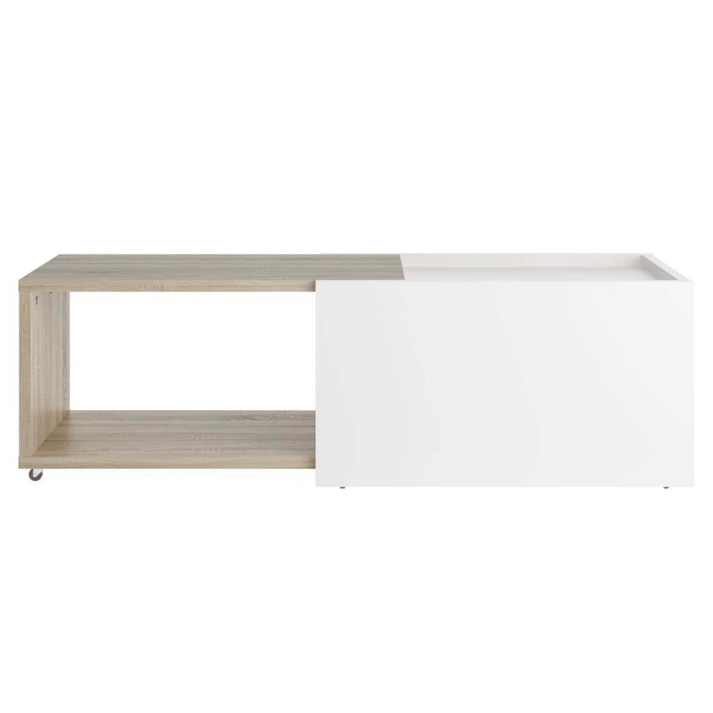 FMD Table basse extensible blanc et chêne