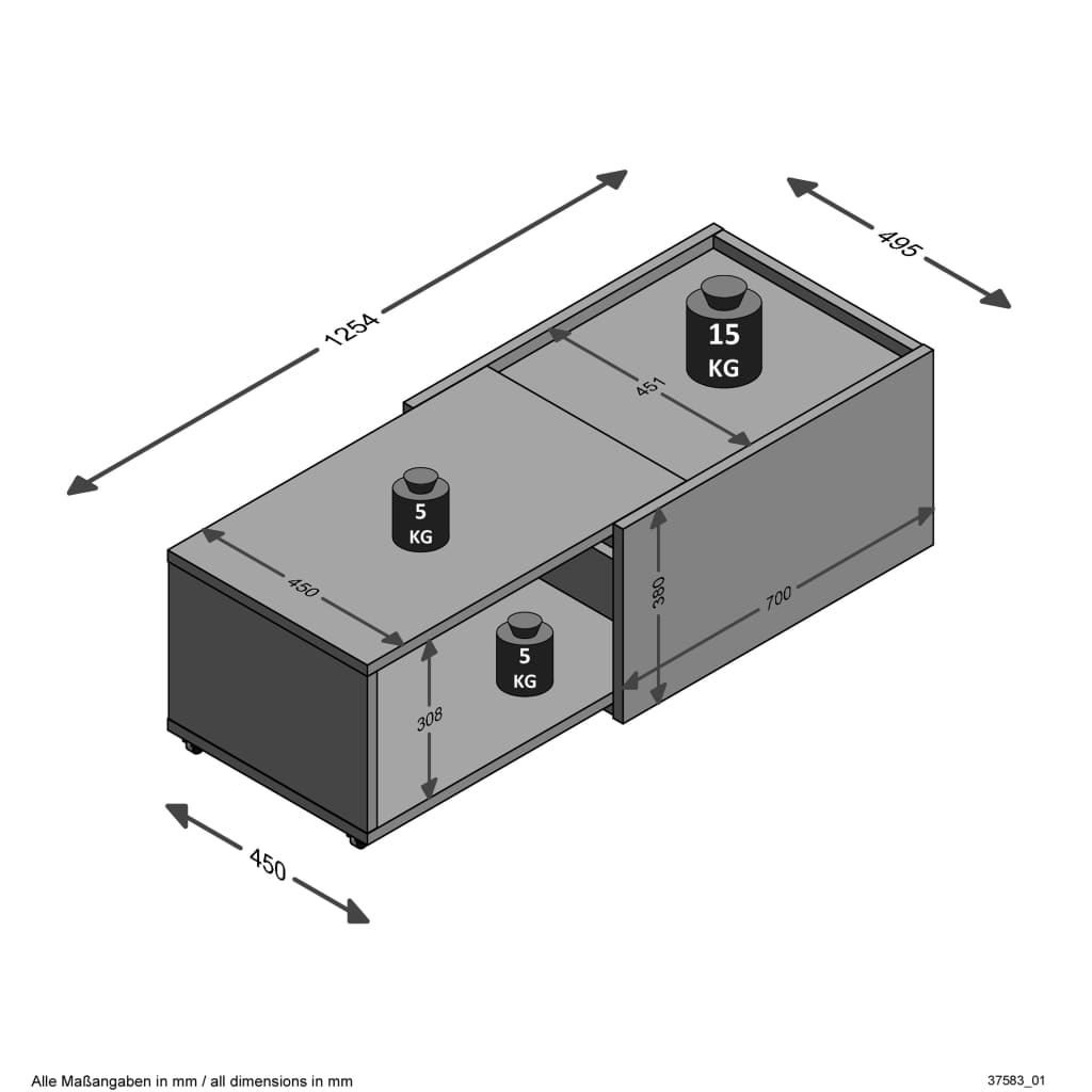 FMD Table basse extensible blanc et chêne