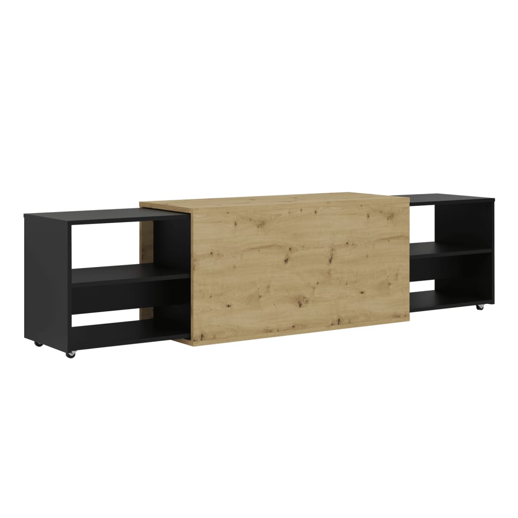 FMD meuble TV 194,5x39,9x49,2 cm chêne artisanal et noir