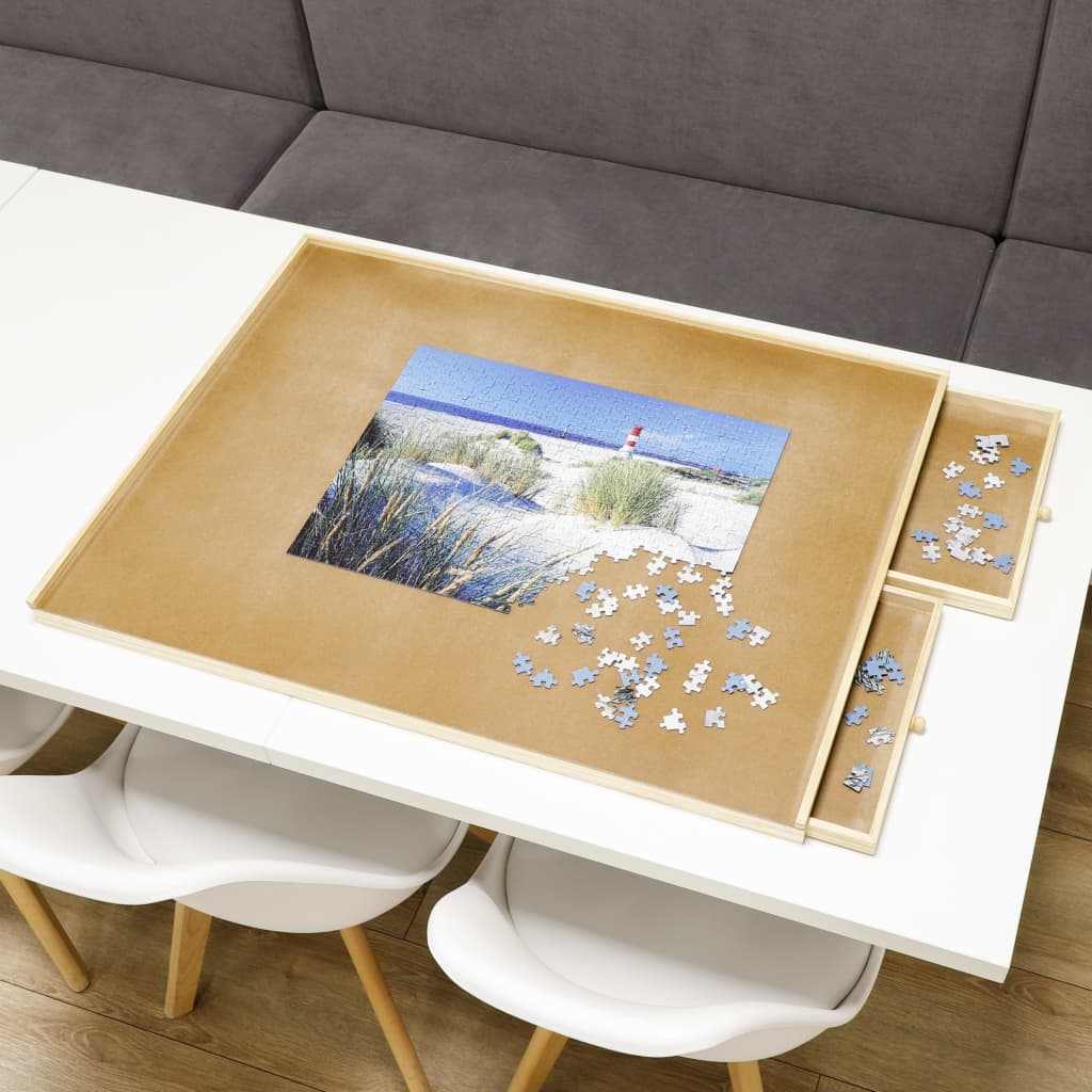 HI Table puzzle avec 4 tiroirs 90x67x4,5 cm bois