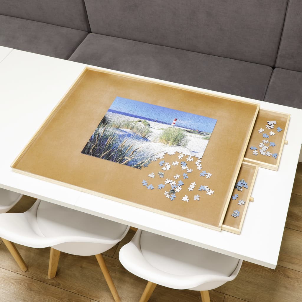 HI Table puzzle avec 4 tiroirs 76x57x4,5 cm bois