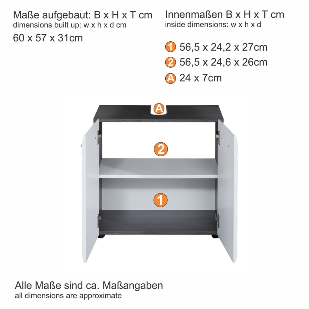 Trendteam Meuble vasque Line blanc et argent fumé