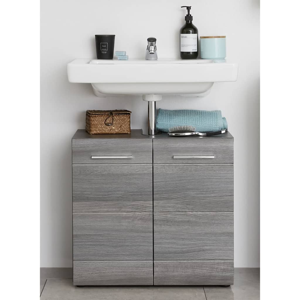 Trendteam Meuble vasque Line blanc et argent fumé