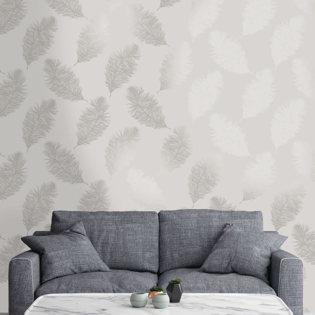 DUTCH WALLCOVERINGS Behang Fawning Feather grijs en roségoudkleurig