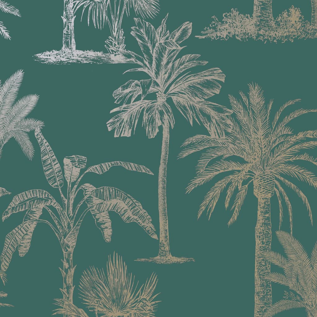 DUTCH WALLCOVERINGS Behang Tropical Trees en zilverkleurig