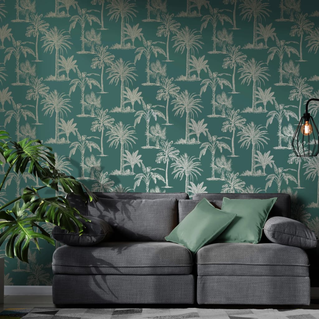 DUTCH WALLCOVERINGS Behang Tropical Trees en zilverkleurig