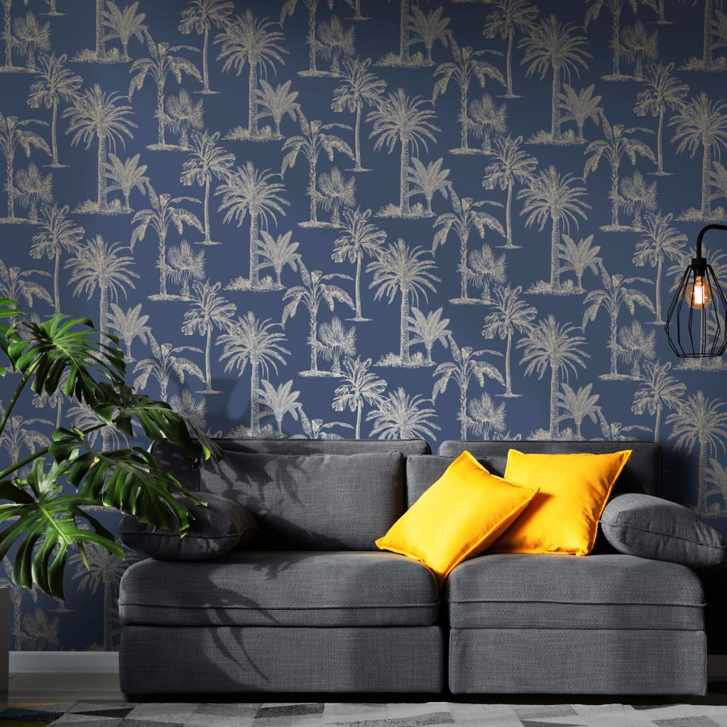 DUTCH WALLCOVERINGS Behang Tropical Trees en zilverkleurig