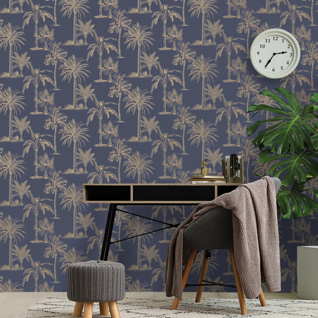 DUTCH WALLCOVERINGS Papier peint Arbres tropicaux et argent