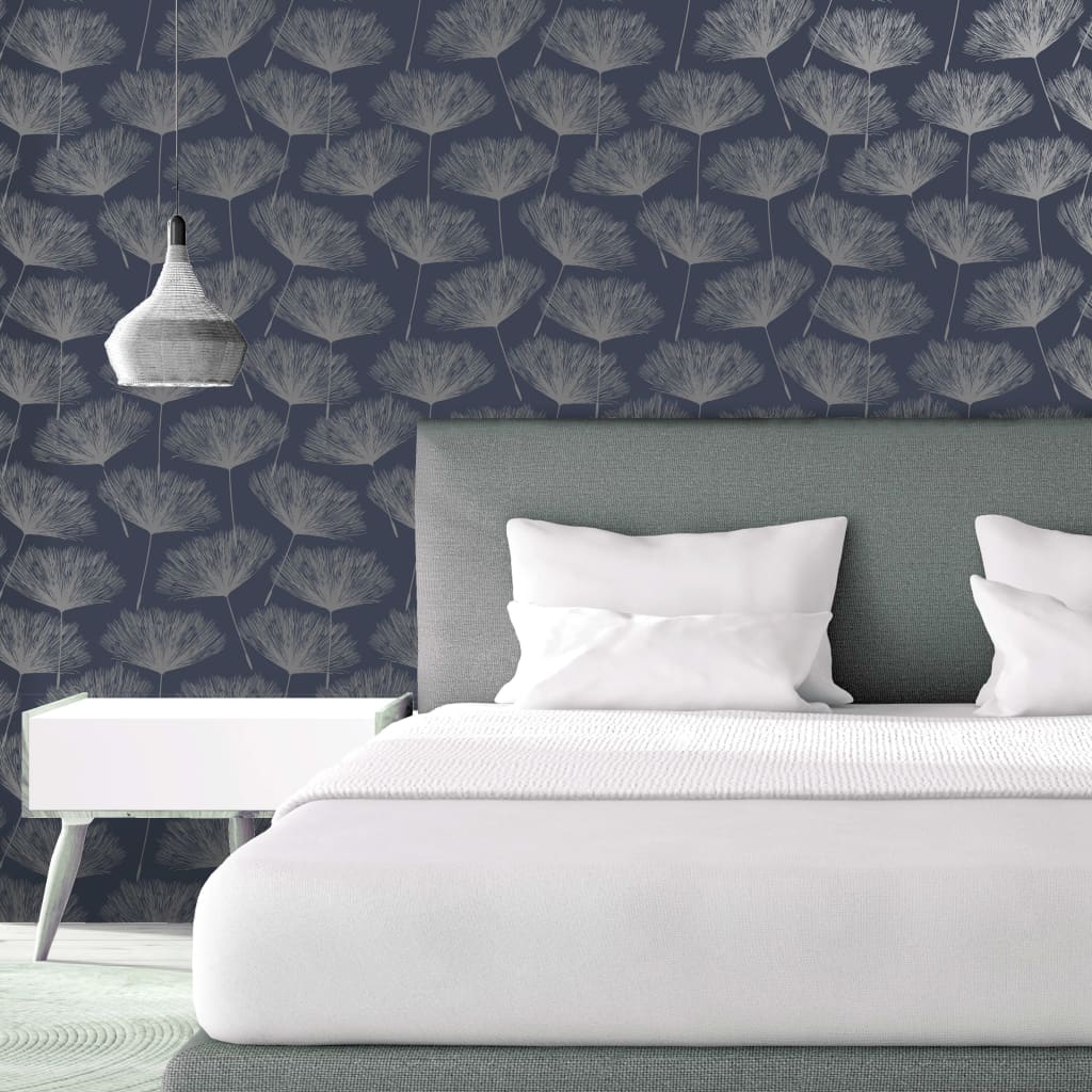 DUTCH WALLCOVERINGS Papier peint Fleur, bleu marine et gris