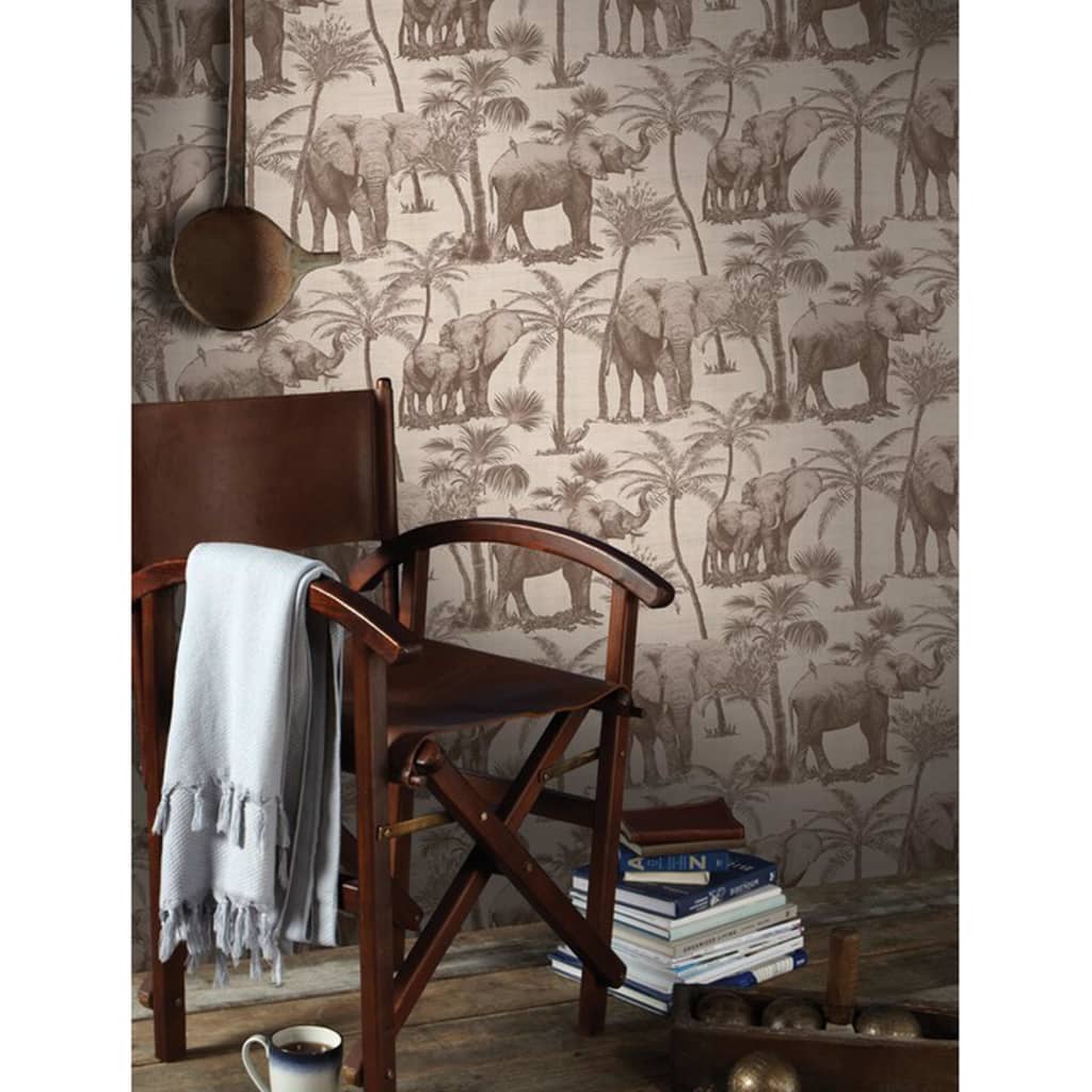 DUTCH WALLCOVERINGS Behang Elephant Grove houtskoolkleurig