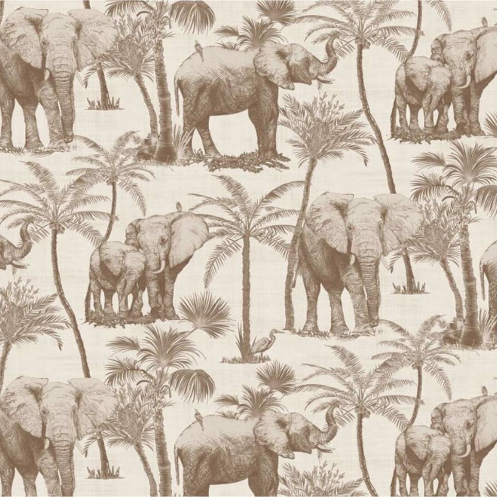 DUTCH WALLCOVERINGS Behang Elephant Grove houtskoolkleurig