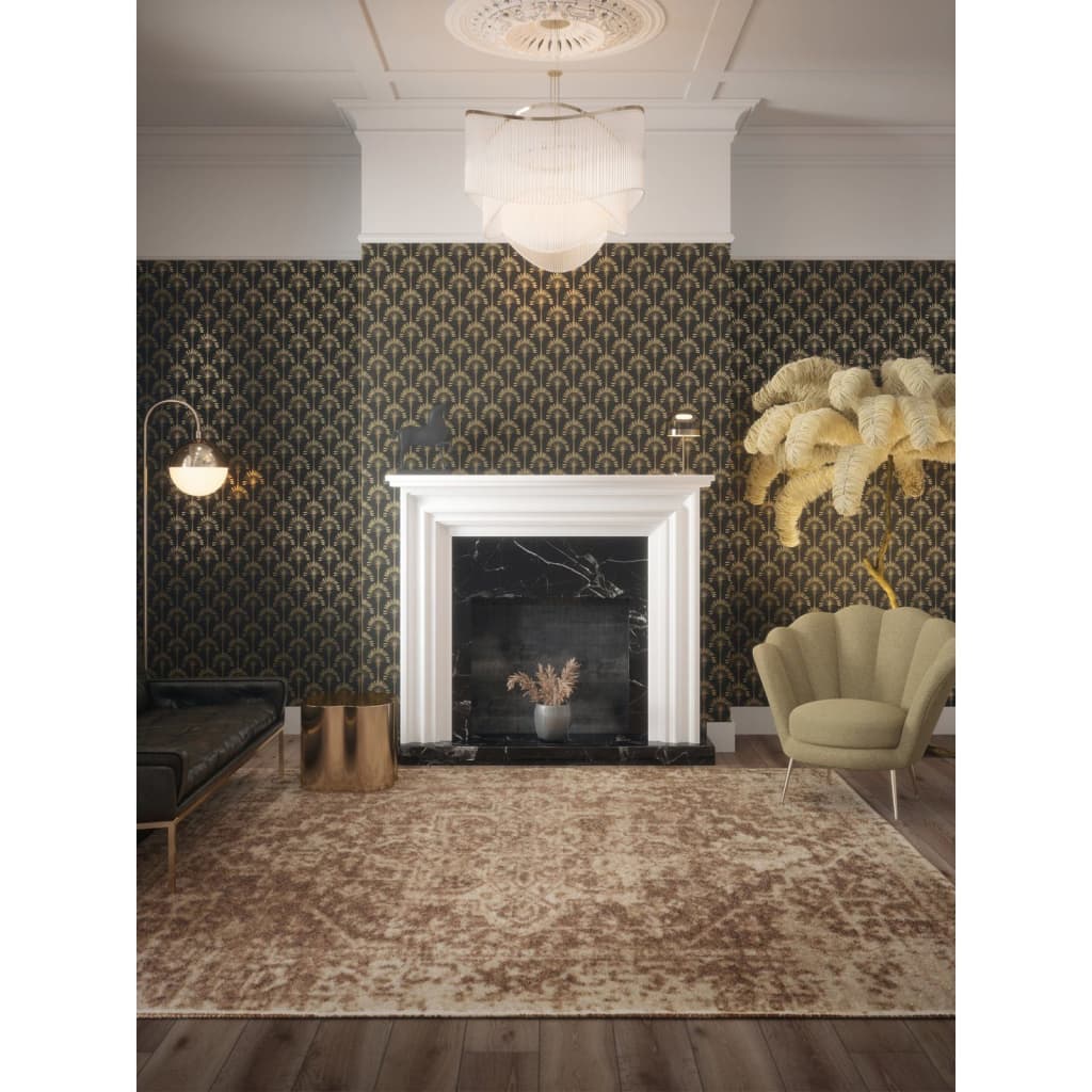 DUTCH WALLCOVERINGS Behang Palm Palace zwart en goudkleurig