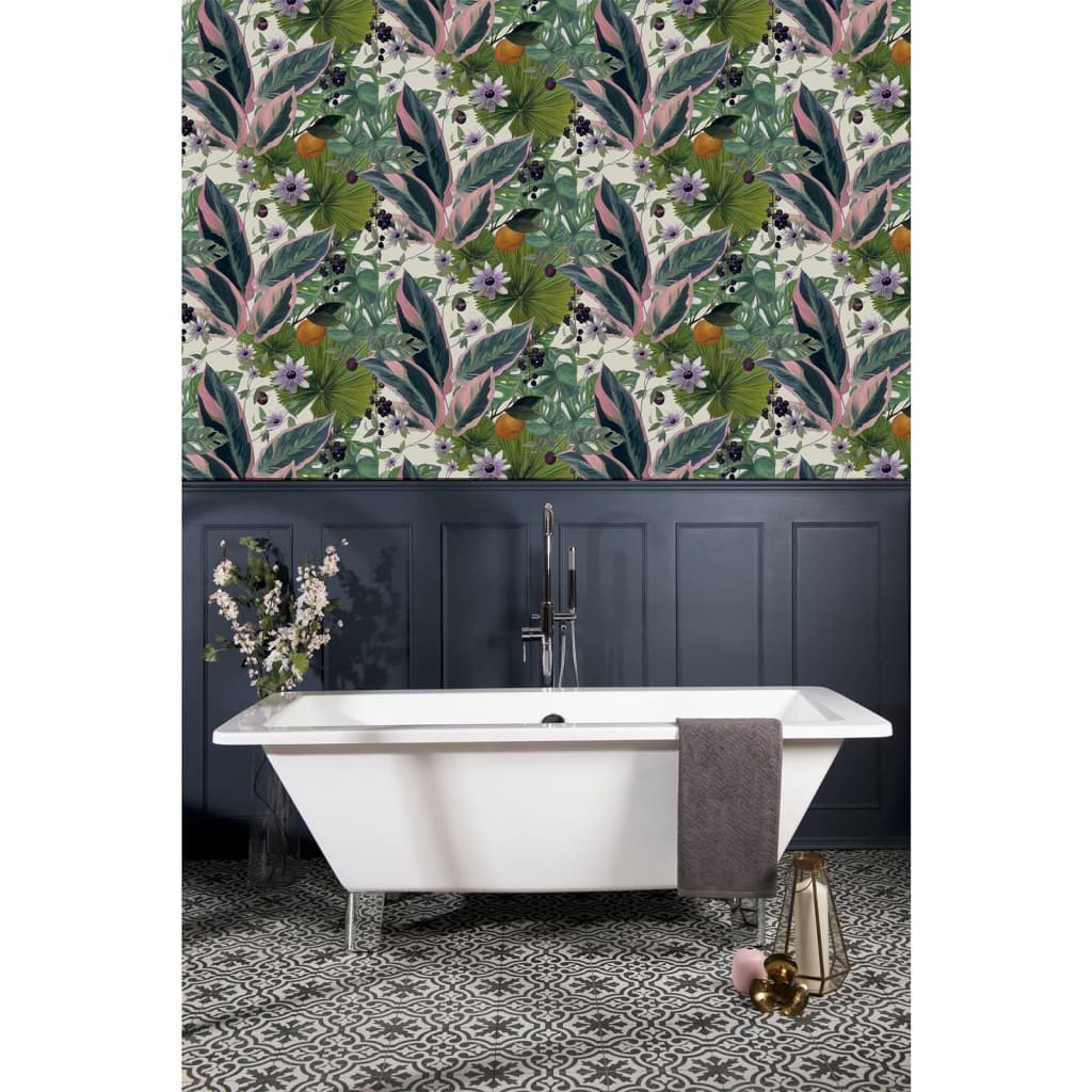 DUTCH WALLCOVERINGS Behang Passion Flower wit en groen