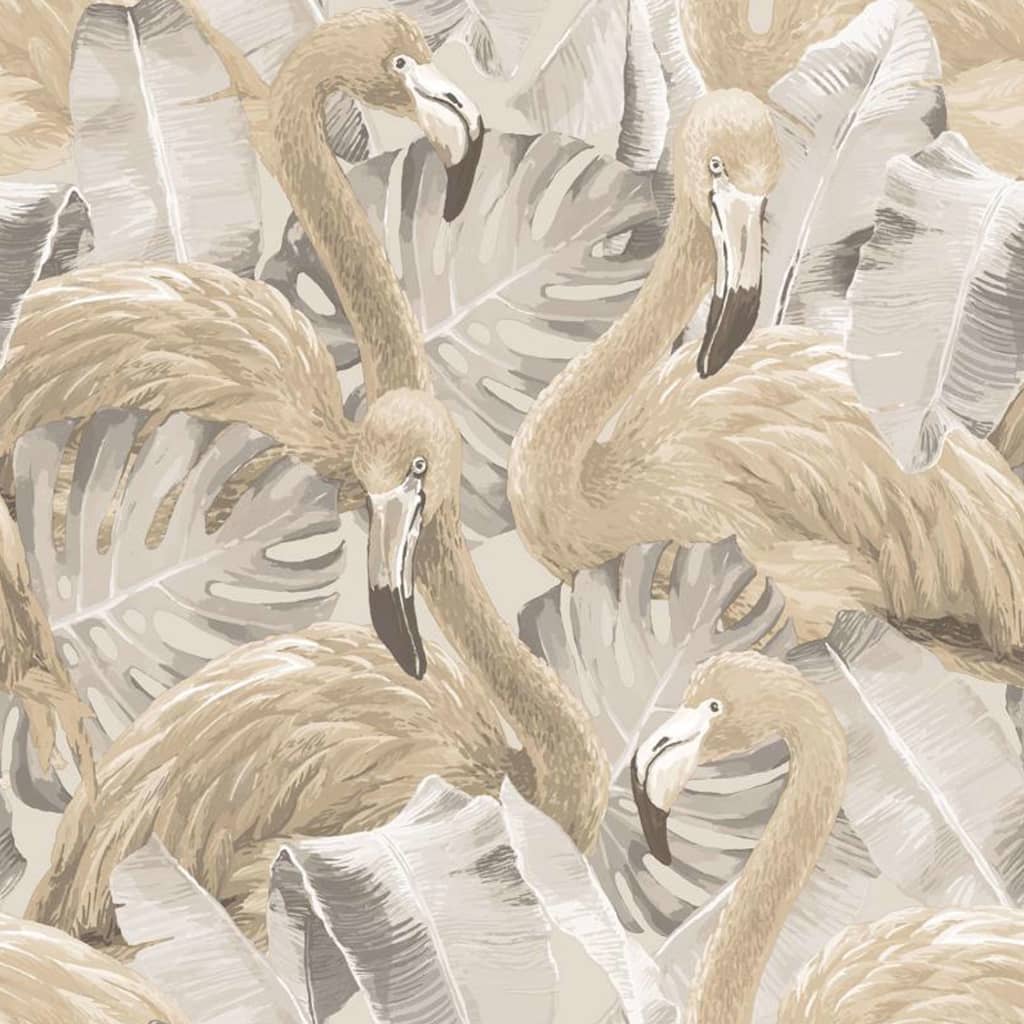 Papier peint North wall Flamant rose et Monstera beige