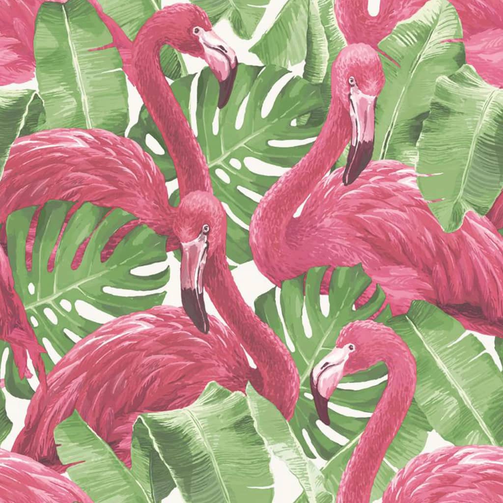 Papier peint North wall Flamant rose et Monstera beige