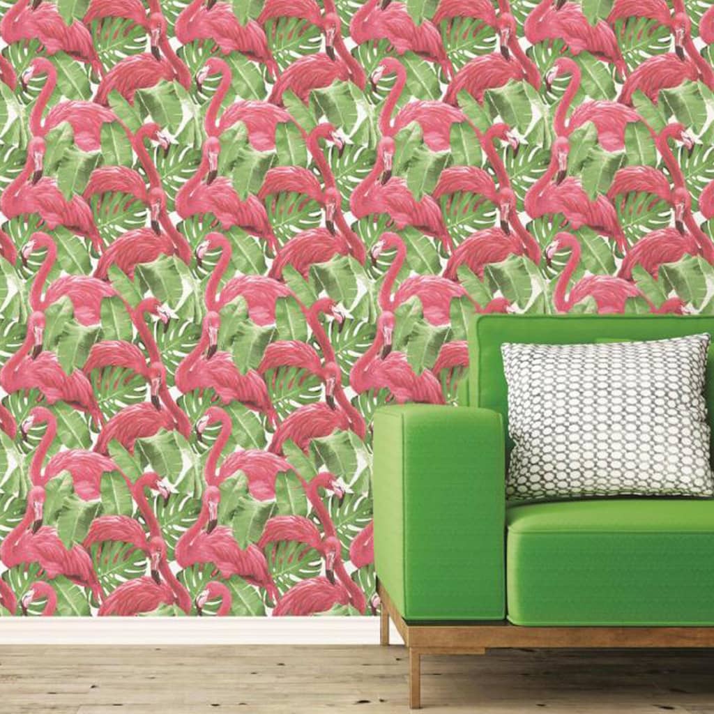 Papier peint North wall Flamant rose et Monstera beige