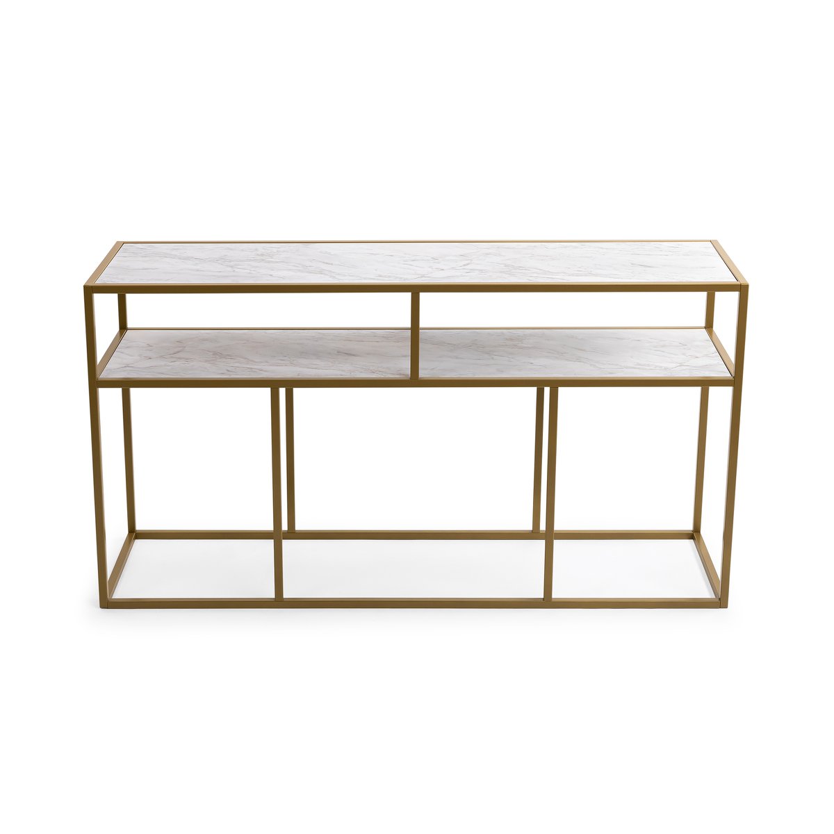 Stalux Side-table 'Teun' 150cm, kleur goud / wit marmer