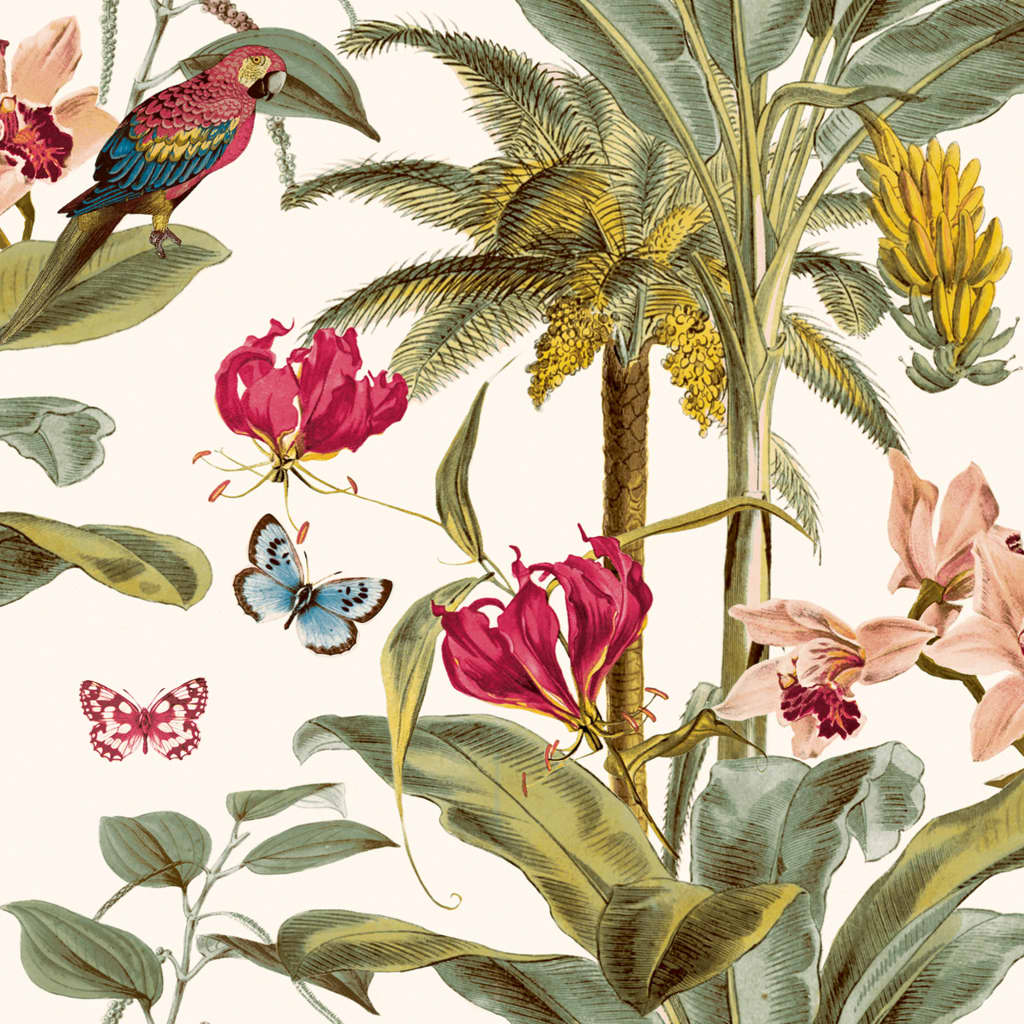 DUTCH WALLCOVERINGS Papier peint Palmier tropical vert et rose