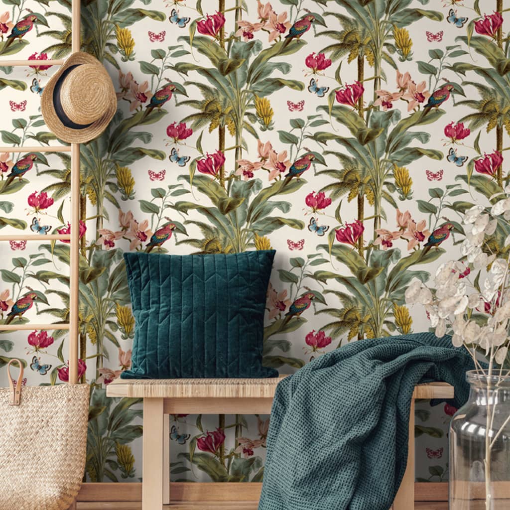 DUTCH WALLCOVERINGS Papier peint Palmier tropical vert et rose