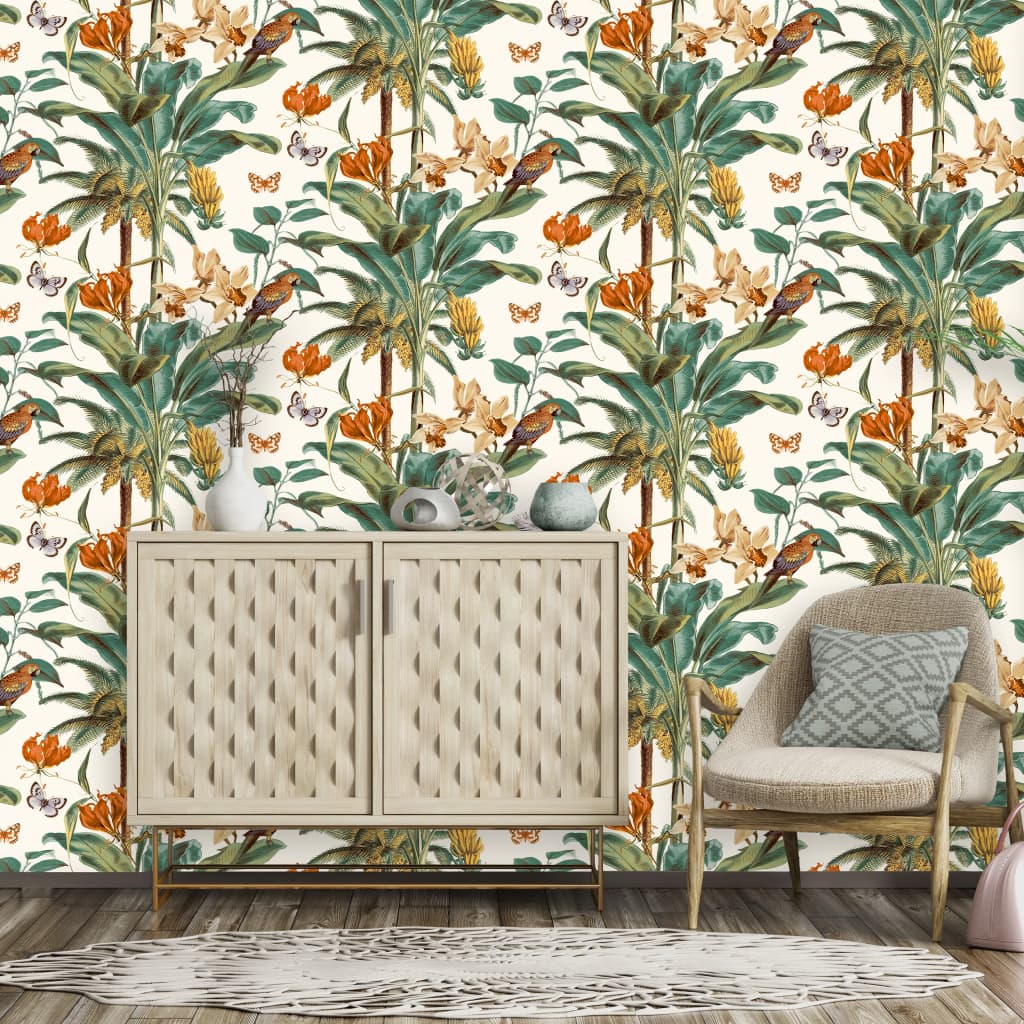 DUTCH WALLCOVERINGS Behang Tropical Palm groen en roze