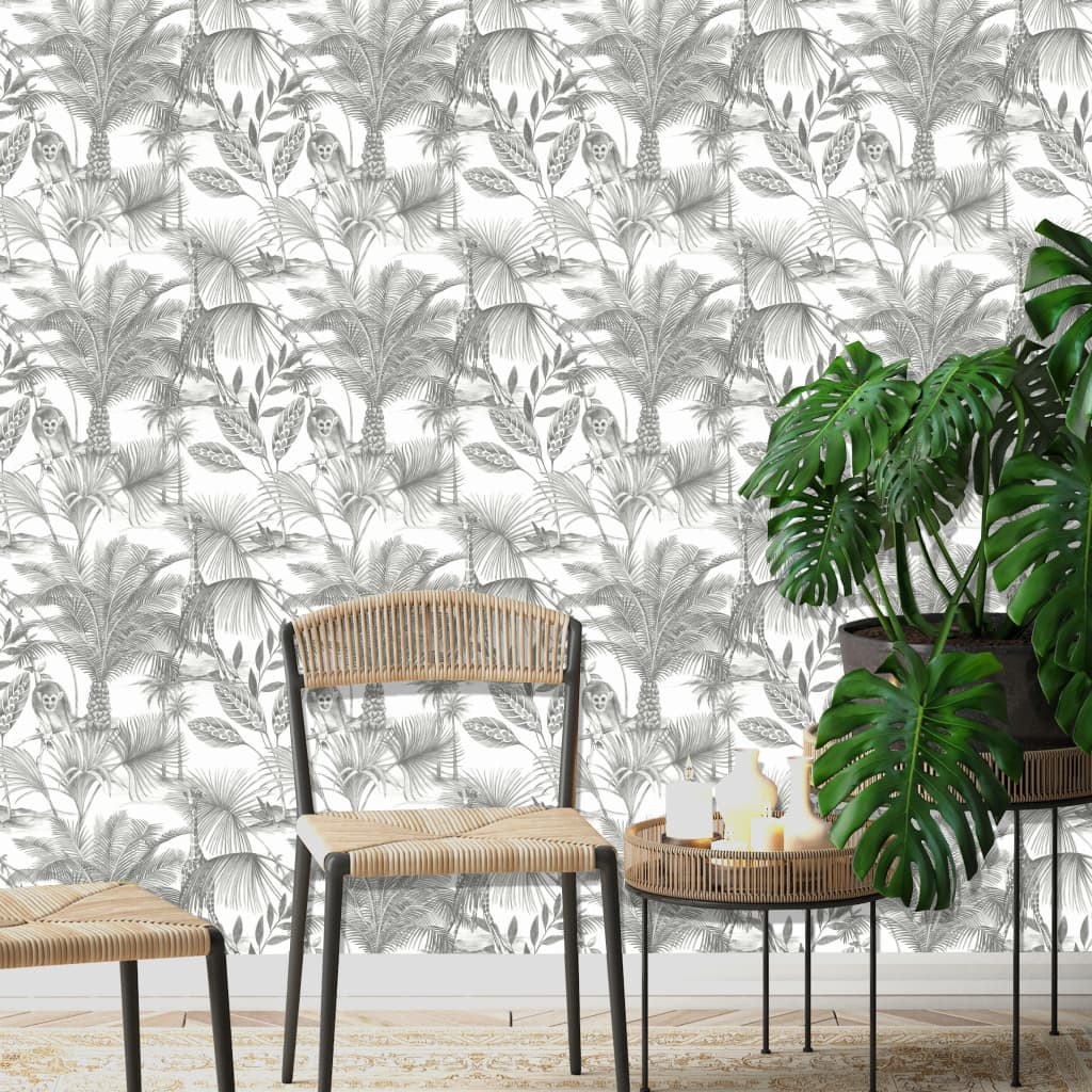 DUTCH WALLCOVERINGS Behang Kidatu grijs en wit