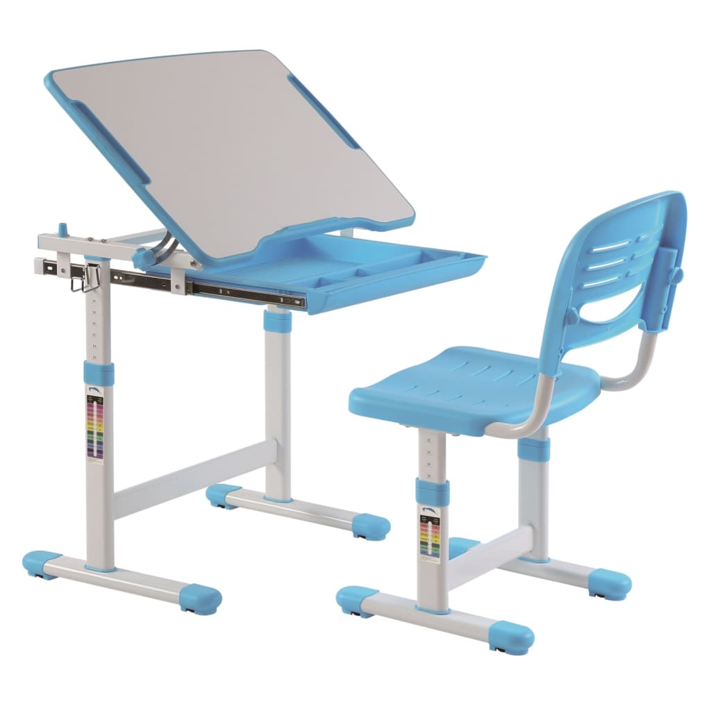 Vipack Bureau enfant réglable Comfortline 201 avec chaise bleu et blanc