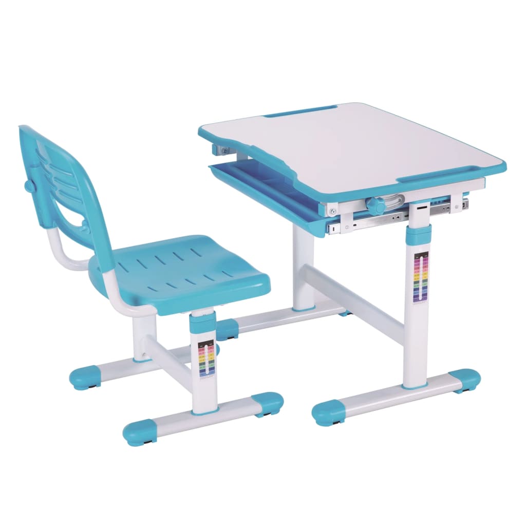 Vipack Bureau enfant réglable Comfortline 201 avec chaise bleu et blanc